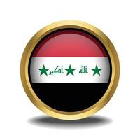 Irak drapeau cercle forme bouton verre dans Cadre d'or vecteur