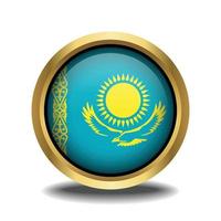 kazakhstandrapeau cercle forme bouton verre dans Cadre d'or vecteur