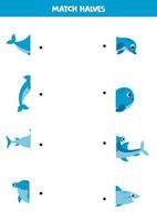 rencontre les pièces de dessin animé mignonne mer animaux. logique Jeu pour les enfants. vecteur