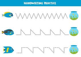 tracé lignes pour enfants. dessin animé poisson et aquarium. vecteur
