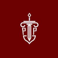 pp initiale logo monogramme conception pour légal avocat vecteur image avec épée et bouclier