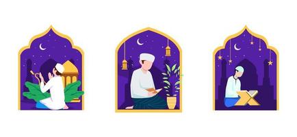 Ramadan kareem paquet plat conception vecteur