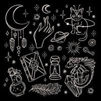 sorcière symboles occulte mystique astrologique vecteur esquisser ensemble