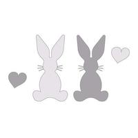 lapins silhouettes. gris lapins contour. vecteur image lièvre cœur dans griffonnage style. niveaux de gris icône.