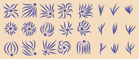ensemble de abstrait biologique formes inspiré par matisse. contemporain esthétique vecteur élément dans sensationnel griffonnage botanique fleur art forme bleu couleur. rétro hippie style pour logo, décoration, imprimer, couverture.