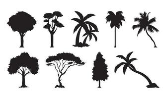 arbre ensemble de plante silhouette, arbre icône ensemble vecteur noir conception.