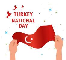 29 octobre, jour de la République turque avec les mains tenant un drapeau vecteur