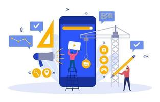 programmeurs développant une illustration de design plat pour application mobile vecteur