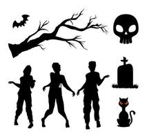 ensemble de silhouette halloween heureux vecteur