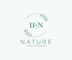 initiale hn des lettres botanique féminin logo modèle floral, modifiable premade monoline logo adapté, luxe féminin mariage l'image de marque, entreprise. vecteur