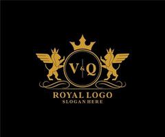 initiale vq lettre Lion Royal luxe héraldique, crête logo modèle dans vecteur art pour restaurant, royalties, boutique, café, hôtel, héraldique, bijoux, mode et autre vecteur illustration.