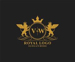 initiale vw lettre Lion Royal luxe héraldique, crête logo modèle dans vecteur art pour restaurant, royalties, boutique, café, hôtel, héraldique, bijoux, mode et autre vecteur illustration.