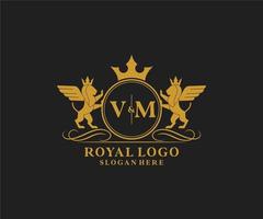 initiale vm lettre Lion Royal luxe héraldique, crête logo modèle dans vecteur art pour restaurant, royalties, boutique, café, hôtel, héraldique, bijoux, mode et autre vecteur illustration.