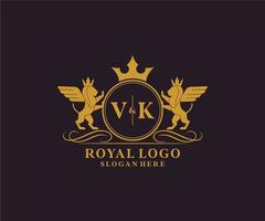 initiale vk lettre Lion Royal luxe héraldique, crête logo modèle dans vecteur art pour restaurant, royalties, boutique, café, hôtel, héraldique, bijoux, mode et autre vecteur illustration.