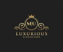 modèle initial de logo de luxe royal de lettre mu dans l'art vectoriel pour le restaurant, la royauté, la boutique, le café, l'hôtel, l'héraldique, les bijoux, la mode et d'autres illustrations vectorielles.
