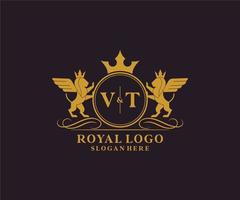 initiale Vermont lettre Lion Royal luxe héraldique, crête logo modèle dans vecteur art pour restaurant, royalties, boutique, café, hôtel, héraldique, bijoux, mode et autre vecteur illustration.