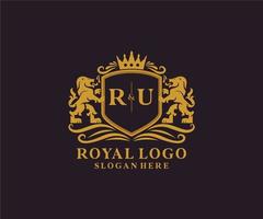 modèle de logo de luxe royal lion lettre initiale ru dans l'art vectoriel pour restaurant, royauté, boutique, café, hôtel, héraldique, bijoux, mode et autres illustrations vectorielles.