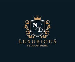 modèle de logo de luxe royal lettre initiale nd en art vectoriel pour restaurant, royauté, boutique, café, hôtel, héraldique, bijoux, mode et autres illustrations vectorielles.