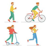 vecteur illustration dans plat conception de gens engagé dans divers des sports. en cours d'exécution, marche, vélo. monde santé journée. en bonne santé mode de vie