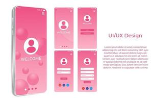 Ecran d'accueil. Connectez-vous et enregistrez-vous à l'écran. connectez-vous et inscrivez-vous ui ux sur l'écran du smartphone. application de connexion avec fenêtre de formulaire de mot de passe. illustration vectorielle vecteur