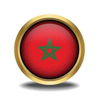 Maroc drapeau cercle forme bouton verre dans Cadre d'or vecteur