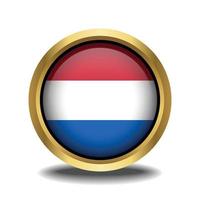 Pays-Bas drapeau cercle forme bouton verre dans Cadre d'or vecteur