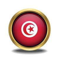 Tunisie drapeau cercle forme bouton verre dans Cadre d'or vecteur