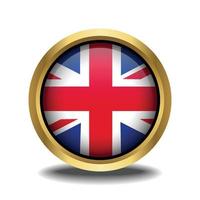uni Royaume drapeau cercle forme bouton verre dans Cadre d'or vecteur