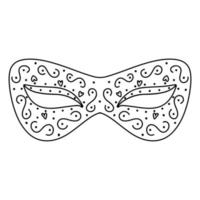 masque de mardi gras dans un style doodle dessiné à la main. élément de carnaval. illustration vectorielle de page à colorier. vecteur