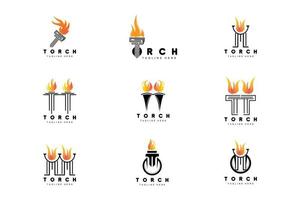 logo de la torche, conception du feu, logo de la lettre, icône de la marque du produit vecteur