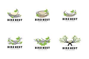 conception de logo de nid d'oiseau, vecteur de maison d'oiseau pour les oeufs, illustration de logo d'arbre d'oiseau