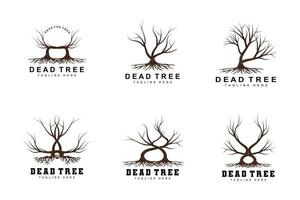 création de logo d'arbre, illustration d'arbre mort, coupe d'arbre sauvage, vecteur de réchauffement climatique, sécheresse de la terre, icônes de marque de produit