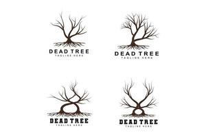 création de logo d'arbre, illustration d'arbre mort, coupe d'arbre sauvage, vecteur de réchauffement climatique, sécheresse de la terre, icônes de marque de produit