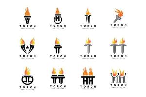 logo de la torche, conception du feu, logo de la lettre, icône de la marque du produit vecteur