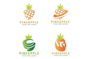 création de logo d'ananas, vecteur de fruits frais, illustration de plantation, étiquette de marque de produits de fruits