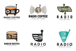 logo de radio de café, conception de radio podcast, icône de café, vecteur de marque de produit de logo de café de café