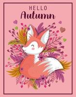 bonjour affiche de la saison d'automne avec un renard mignon vecteur