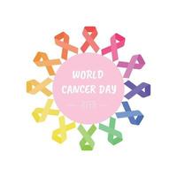 carte de la journée mondiale du cancer avec forme de coeur de ruban vecteur