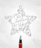 Noël arbre jouet étoile caractères vacances dessin avec stylo ligne sur froissé papier Contexte vecteur