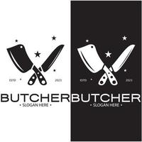 Boucher couteau ancien logo illustration, cuisinier couteau logo modèle, pour commerce,badges,restaurants,abattoirs,boucherie magasins, cafés, marques et couteau magasins.avec moderne Facile minimaliste vecteur concept.