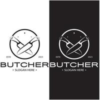 Boucher couteau ancien logo illustration, cuisinier couteau logo modèle, pour commerce,badges,restaurants,abattoirs,boucherie magasins, cafés, marques et couteau magasins.avec moderne Facile minimaliste vecteur concept.