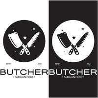 Boucher couteau ancien logo illustration, cuisinier couteau logo modèle, pour commerce,badges,restaurants,abattoirs,boucherie magasins, cafés, marques et couteau magasins.avec moderne Facile minimaliste vecteur concept.