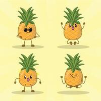 collection de jeux d'expression mignonne ananas. personnage de mascotte d'ananas vecteur