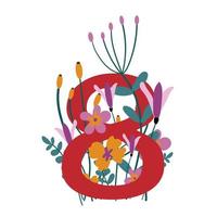 vecteur illustration pour international aux femmes journée. élégant floral printemps illustration. rouge nombre huit. botanique illustration pour le huitième de Mars vacances. idée pour plat style cartes postales.