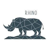 illustration de rhinocéros polygonale. affiche géométrique avec animal sauvage et lettrage. vecteur