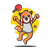 joli panda rouge jouant au tennis de table vecteur
