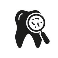 microbe et infection sur dent silhouette icône. dent les bactéries glyphe pictogramme. oral virus problème. dentaire traitement solide signe. dentisterie symbole. isolé vecteur illustration.