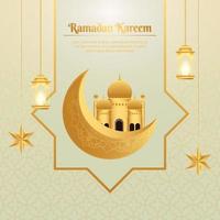 élégant Ramadan kareem décoratif Festival salutation carte avec 3d lune et islamique Contexte vecteur conception