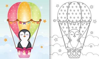 livre de coloriage pour les enfants avec un pingouin mignon sur ballon à air chaud vecteur