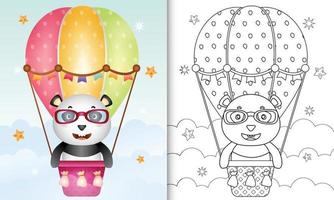 livre de coloriage pour les enfants avec un panda mignon sur ballon à air chaud vecteur